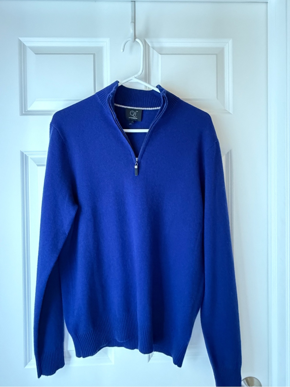 Qi Cashmere Men's Royal Blue 100% Cashmere Quarter Zip Sweater Size Large - Picture 4 of 7